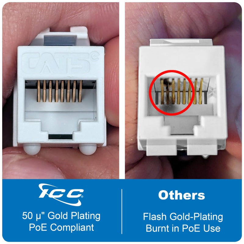 ICC CAT5e Keystone Jack with Slim Profile 180 Degree Punch Down, RJ45 UL Listed PoE++ TAA VoIP Compliant for Wall Plate or Patch Panel, Works with JackEasy Termination Tool, Blue 25 Pack - Image 2